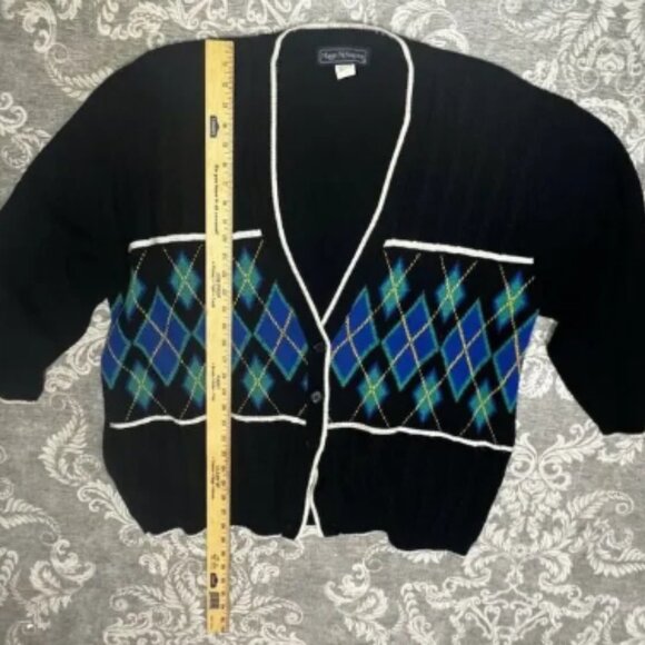 Vintage Maggie McNaughton 3XL Argyle Cardigan Sweater Black Women’s - Picture 3 of 5